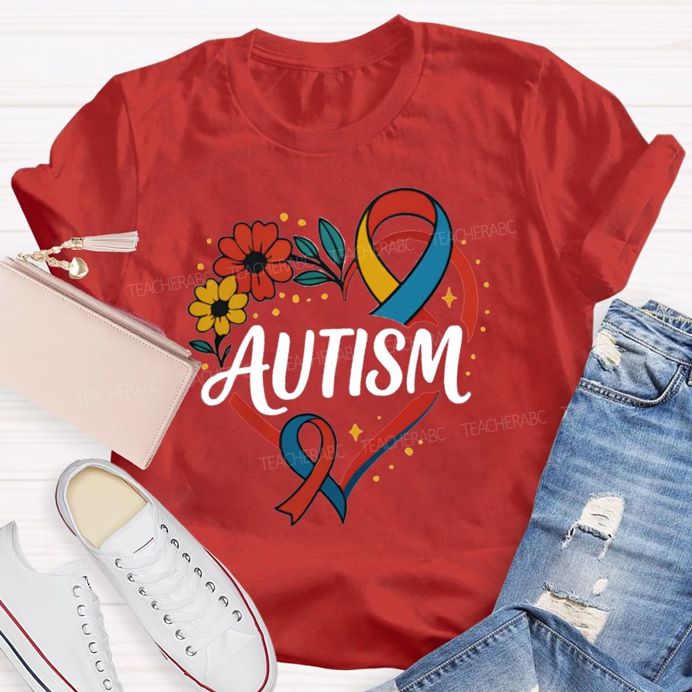 Autism Floral Heart teacher T-Shirt