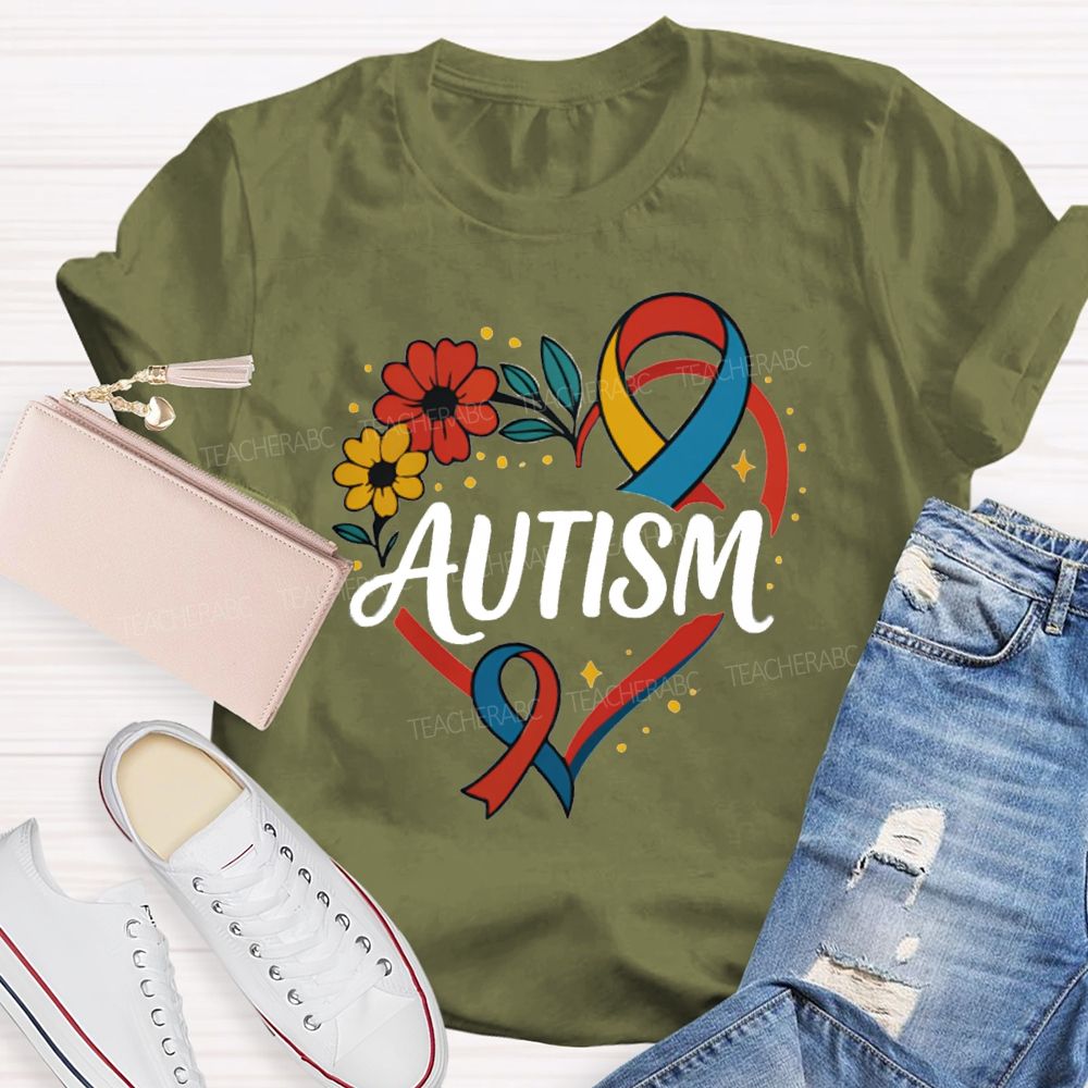 Autism Floral Heart teacher T-Shirt