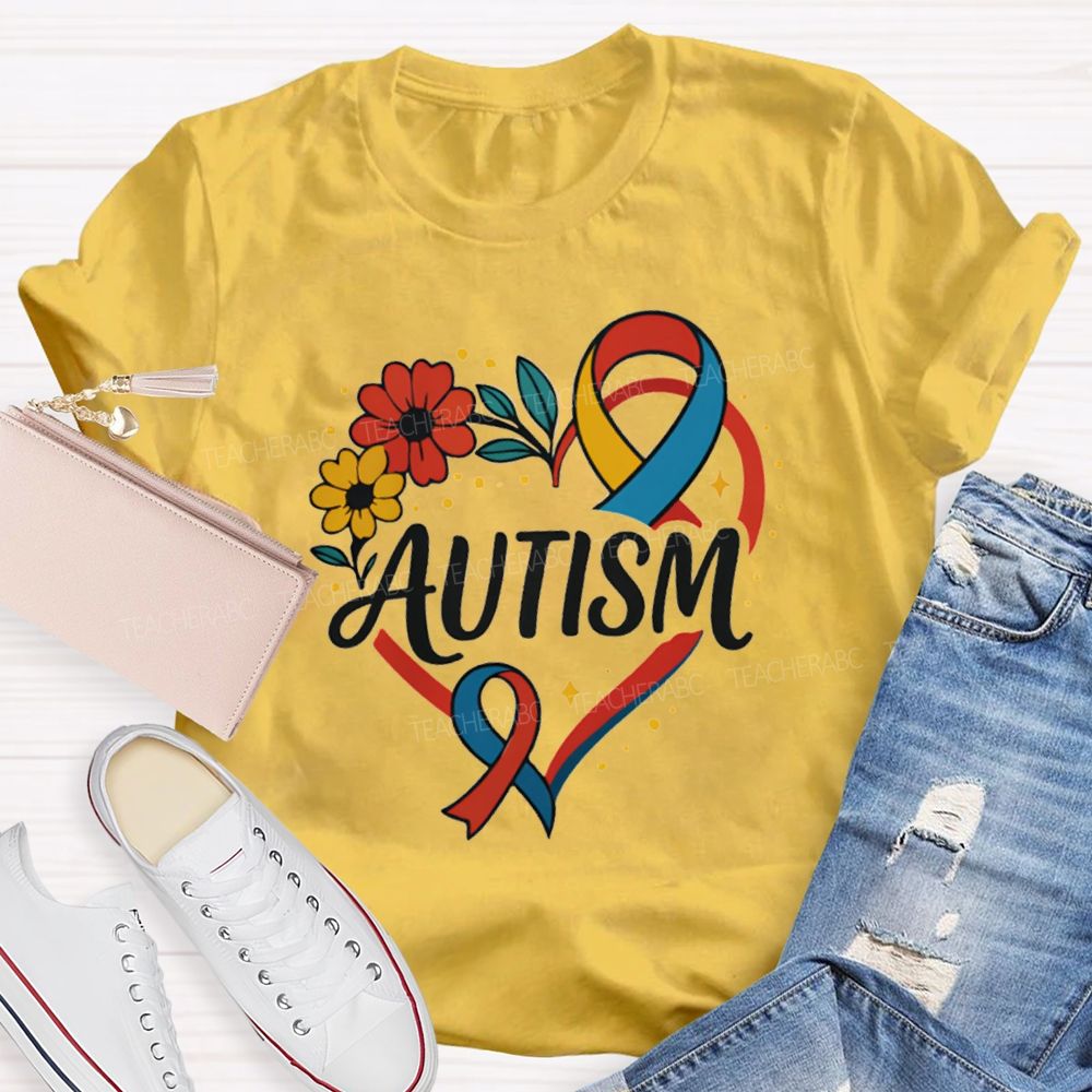 Autism Floral Heart teacher T-Shirt
