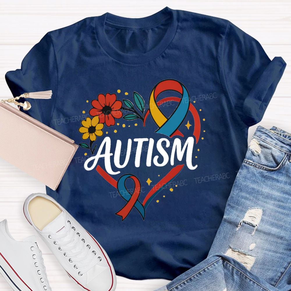 Autism Floral Heart teacher T-Shirt