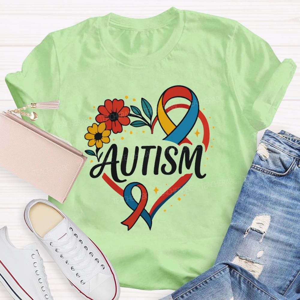 Autism Floral Heart teacher T-Shirt