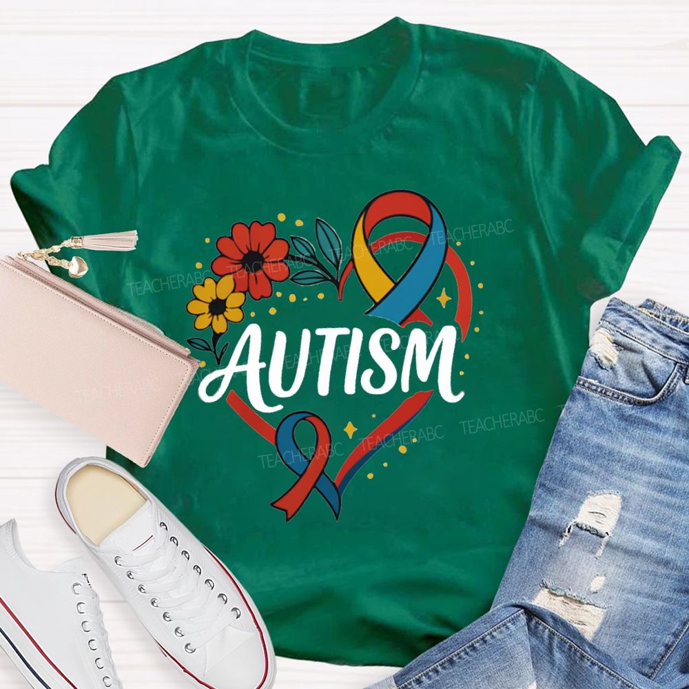 Autism Floral Heart teacher T-Shirt
