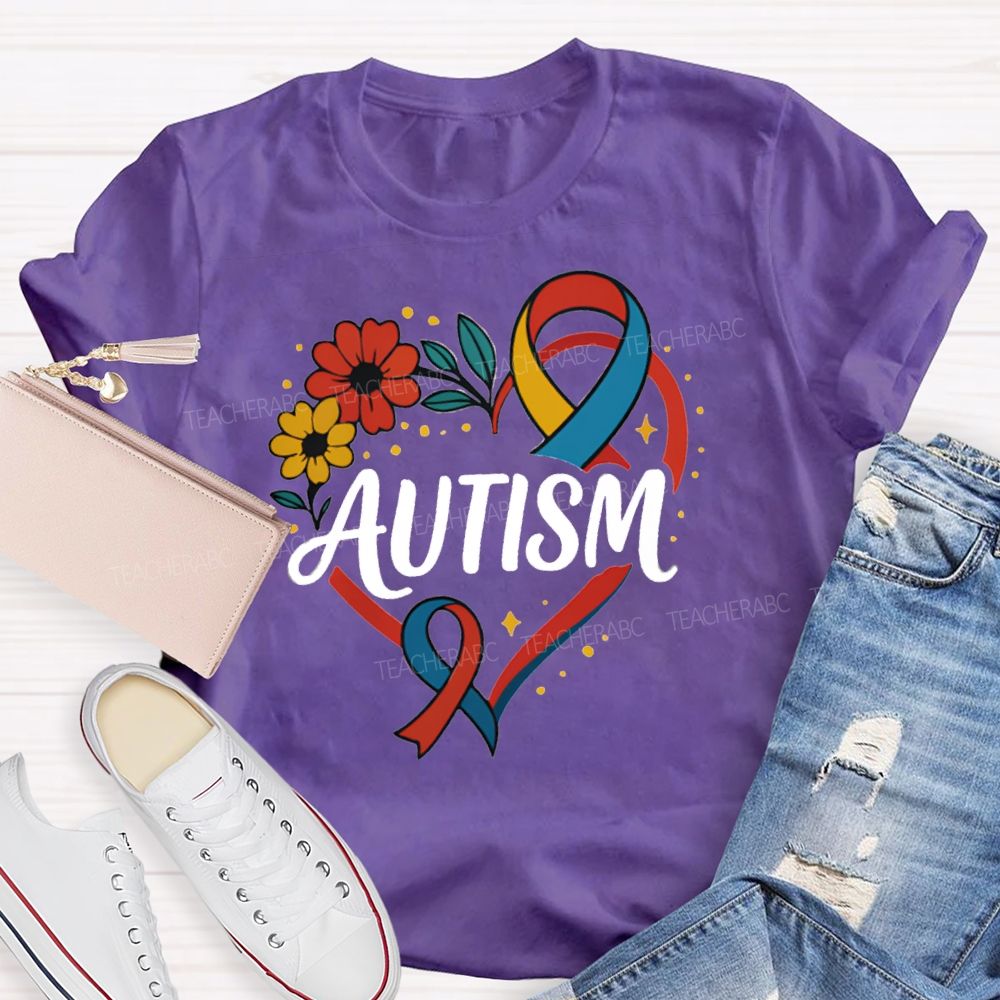 Autism Floral Heart teacher T-Shirt