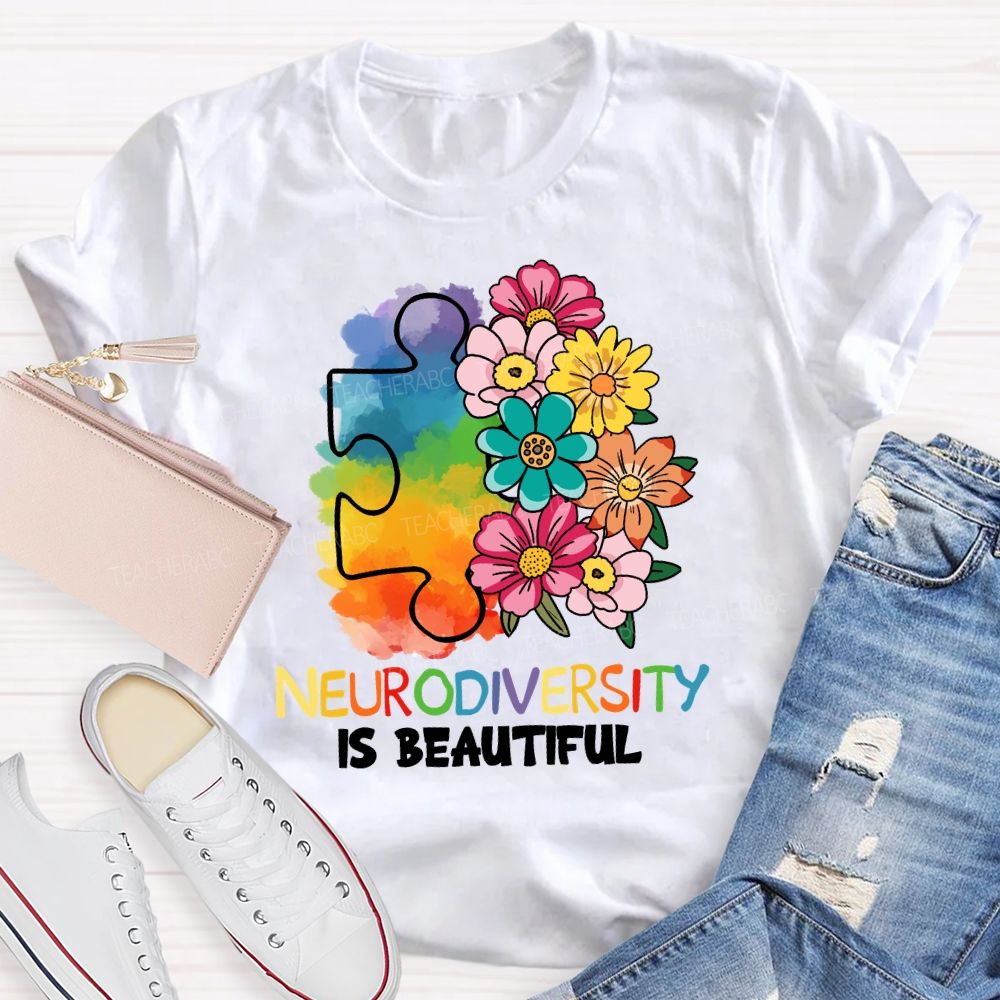 Neurodiversity Is Beautiful Floral Teacher T-shirt