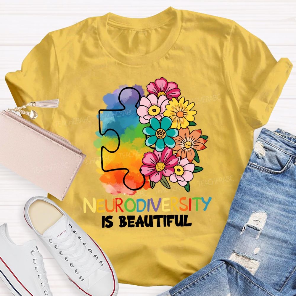 Neurodiversity Is Beautiful Floral Teacher T-shirt