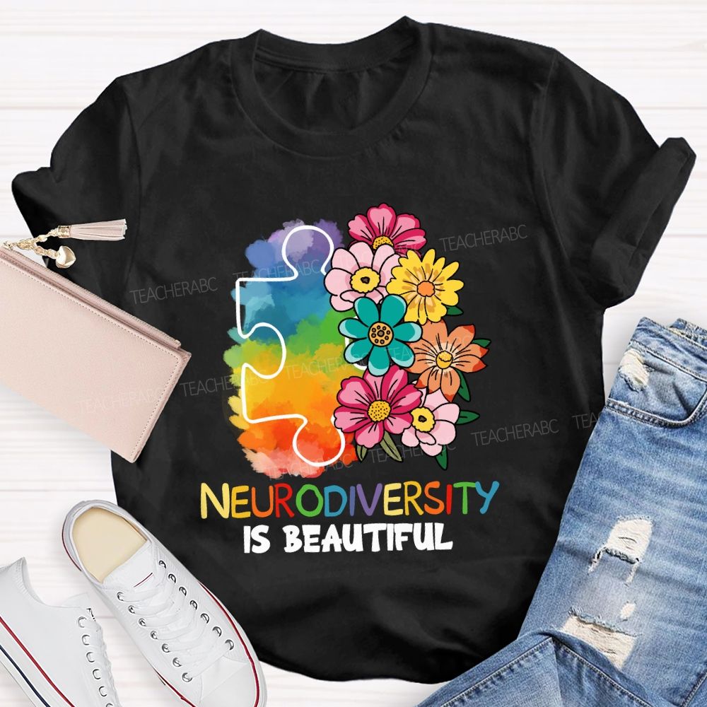 Neurodiversity Is Beautiful Floral Teacher T-shirt