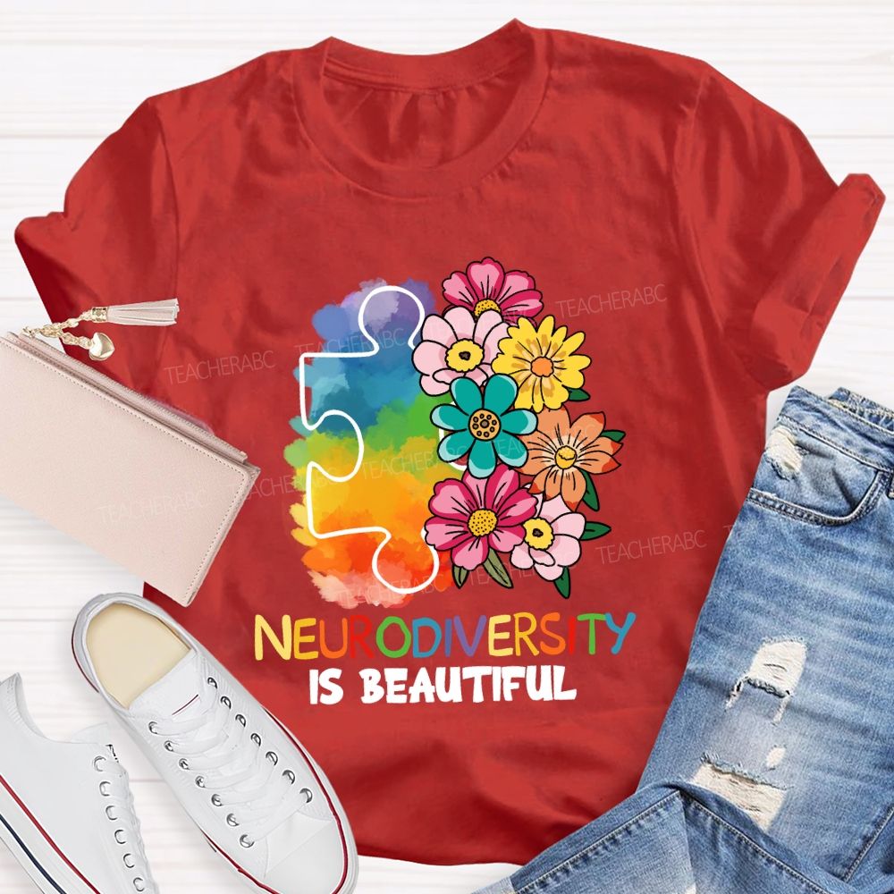 Neurodiversity Is Beautiful Floral Teacher T-shirt