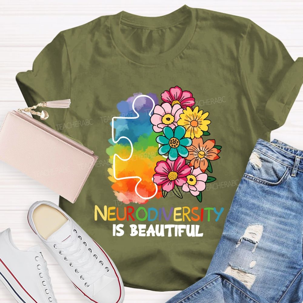 Neurodiversity Is Beautiful Floral Teacher T-shirt