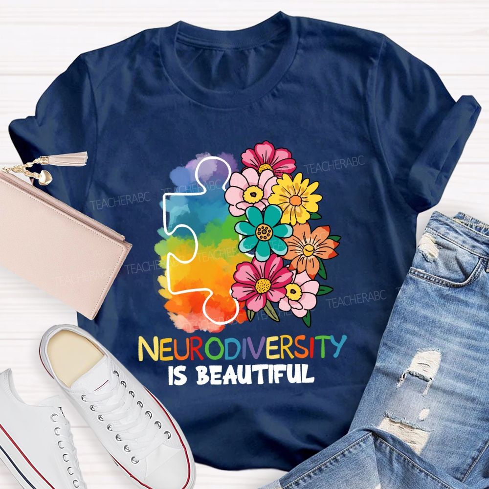 Neurodiversity Is Beautiful Floral Teacher T-shirt