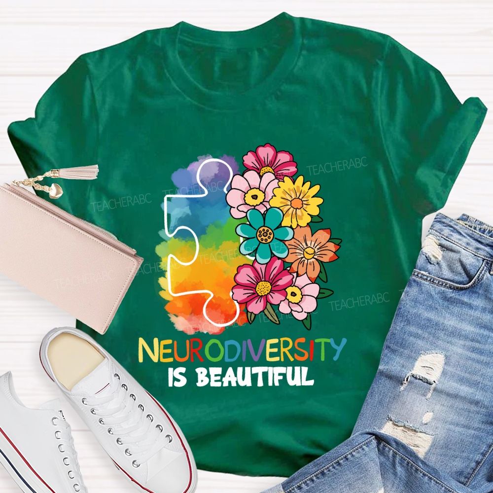 Neurodiversity Is Beautiful Floral Teacher T-shirt