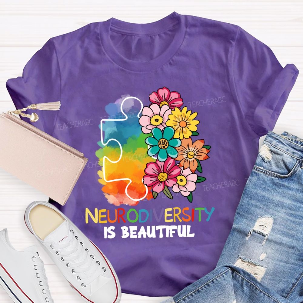 Neurodiversity Is Beautiful Floral Teacher T-shirt