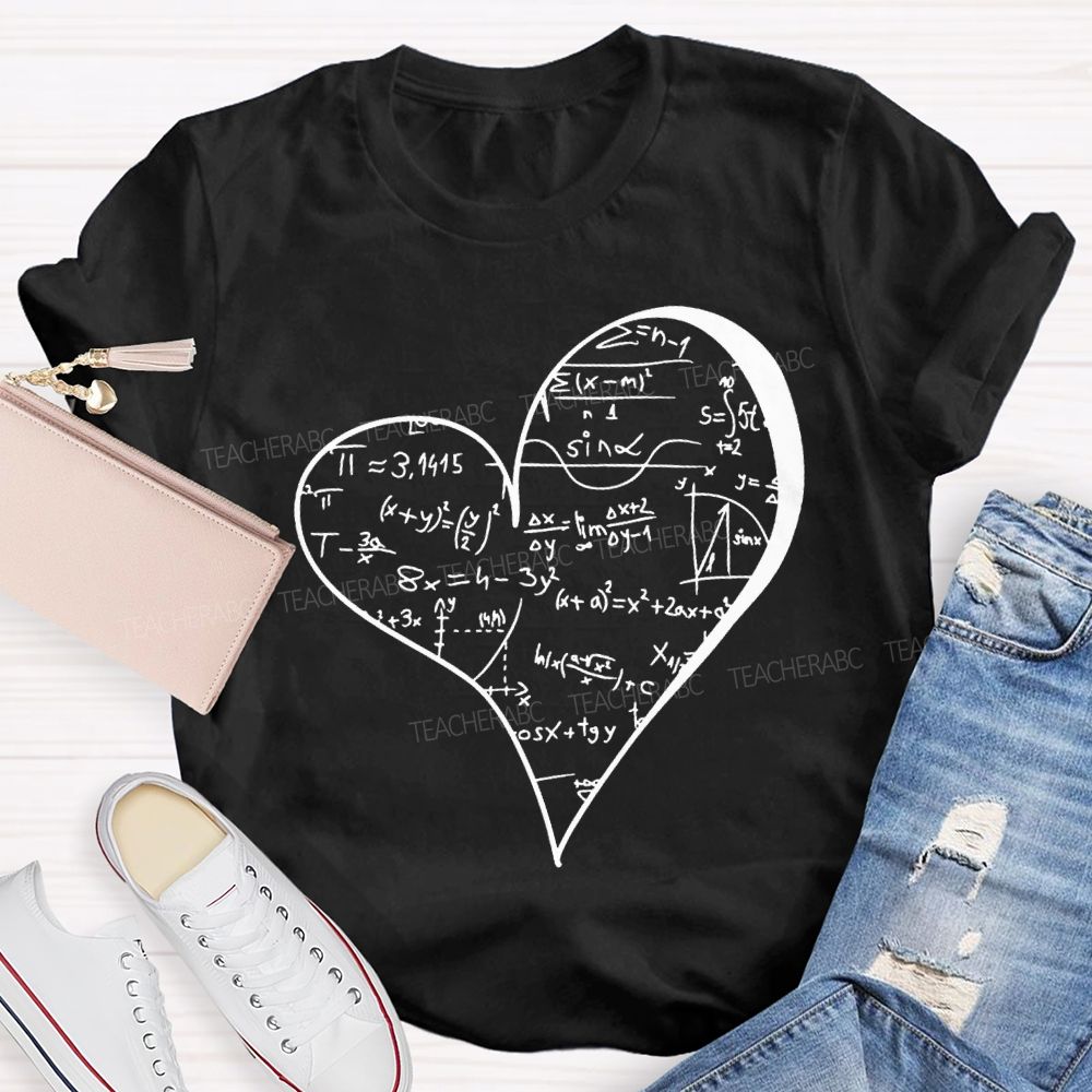 Mathematical Formulas Heart Pattern Math Teacher T-shirt