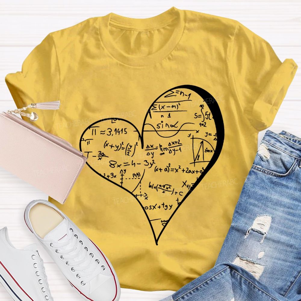 Mathematical Formulas Heart Pattern Math Teacher T-shirt