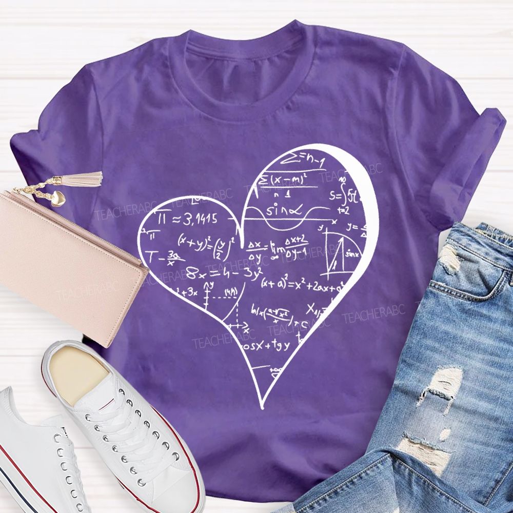 Mathematical Formulas Heart Pattern Math Teacher T-shirt