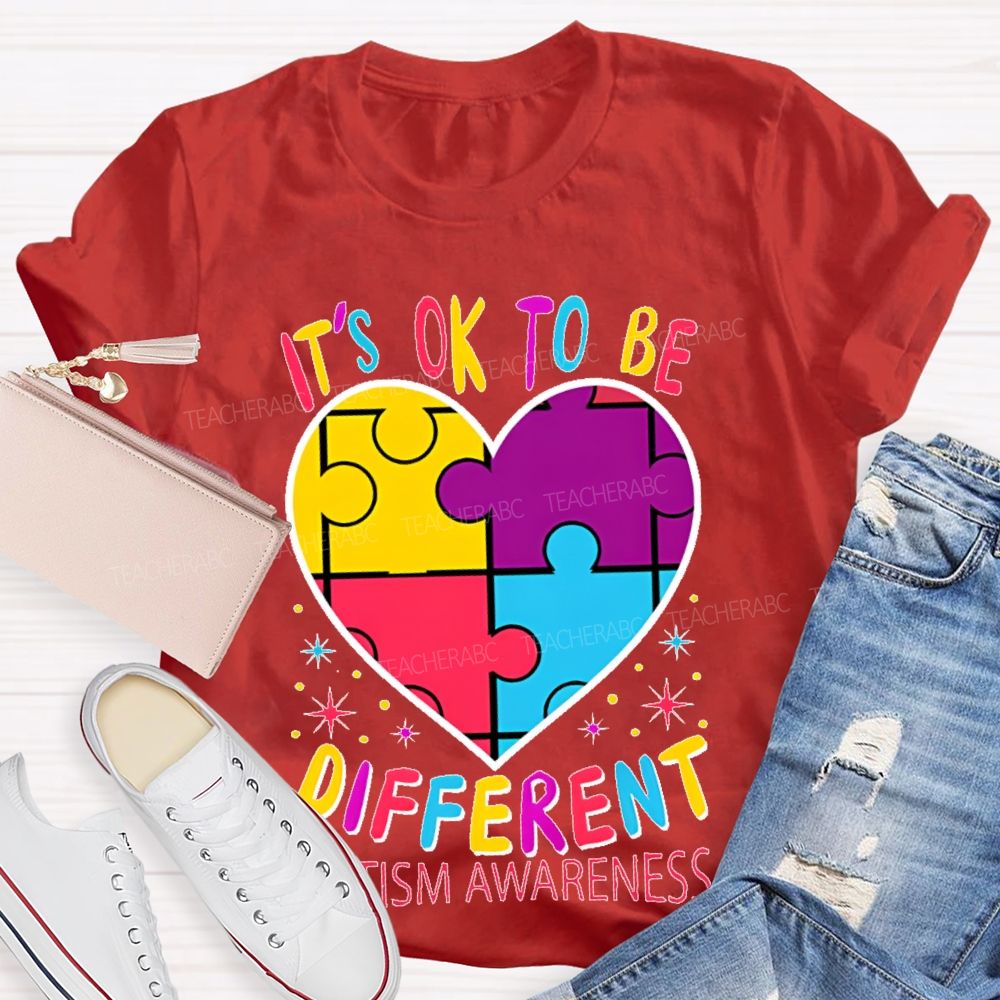 It's Ok To Be Different Autism Awareness Puzzle Piece Teacher T-shirt