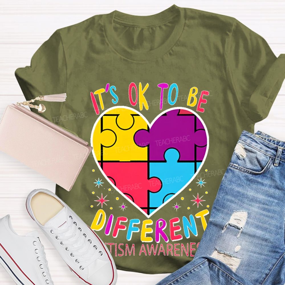 It's Ok To Be Different Autism Awareness Puzzle Piece Teacher T-shirt