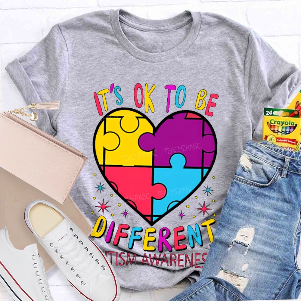 It's Ok To Be Different Autism Awareness Puzzle Piece Teacher T-shirt