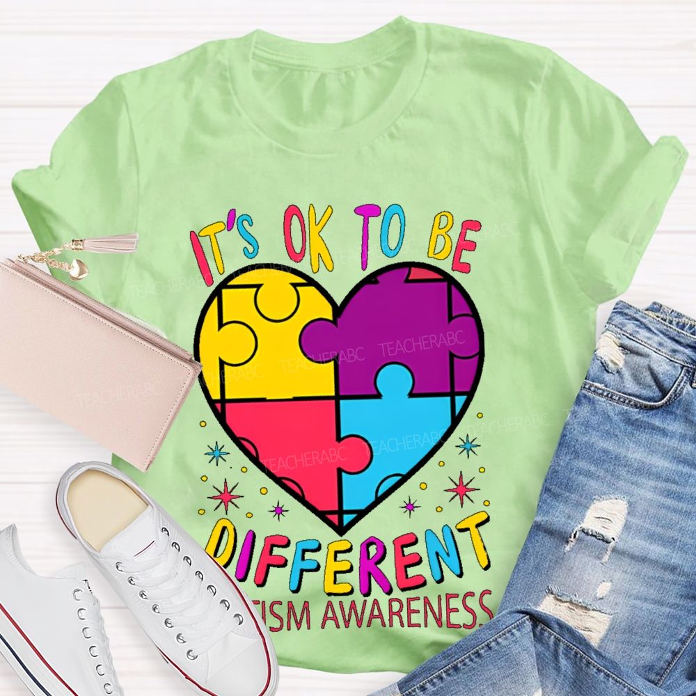 It's Ok To Be Different Autism Awareness Puzzle Piece Teacher T-shirt