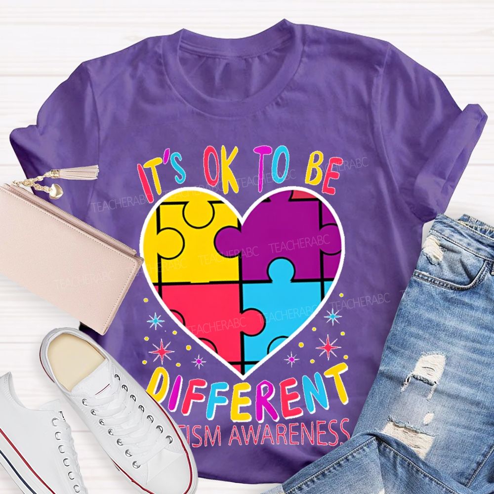 It's Ok To Be Different Autism Awareness Puzzle Piece Teacher T-shirt