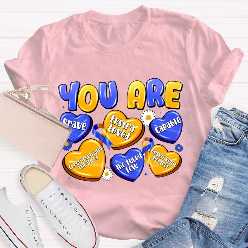 You Are Brave Capable Blue Yellow Heart Teacher T-Shirt