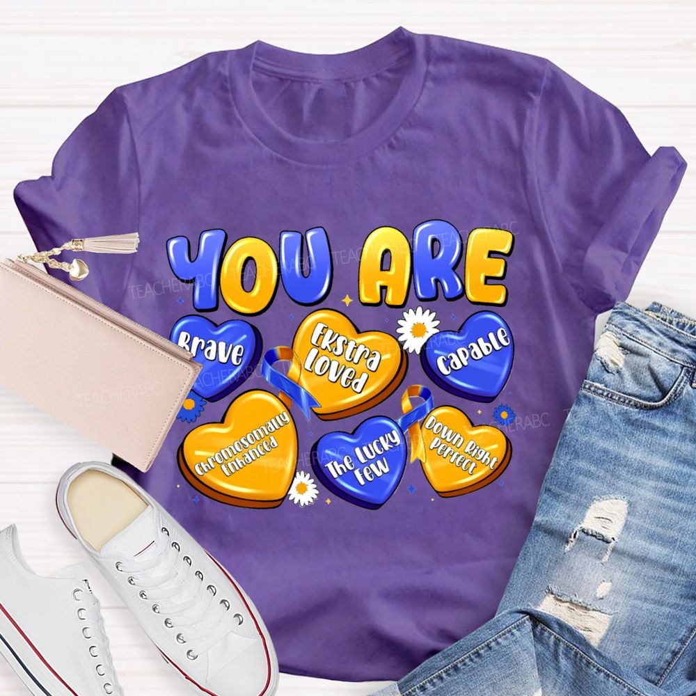 You Are Brave Capable Blue Yellow Heart Teacher T-Shirt