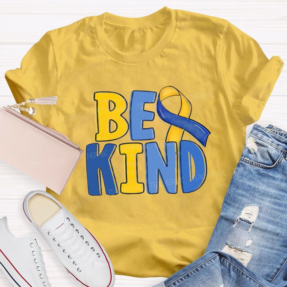 Be Kind Teacher Blue Yellow Ribbon T-Shirt