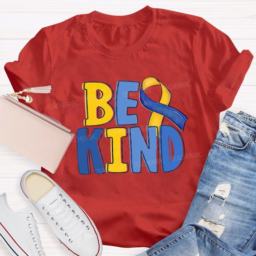 Be Kind Teacher Blue Yellow Ribbon T-Shirt