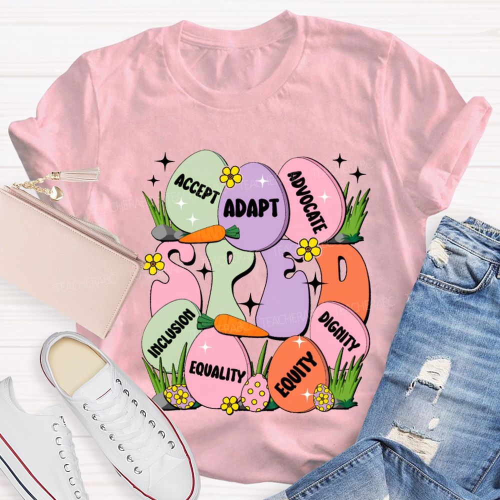 Sped Accept Adapt Advocate Dignity Inclusion Equality Equity Teacher T-shirt