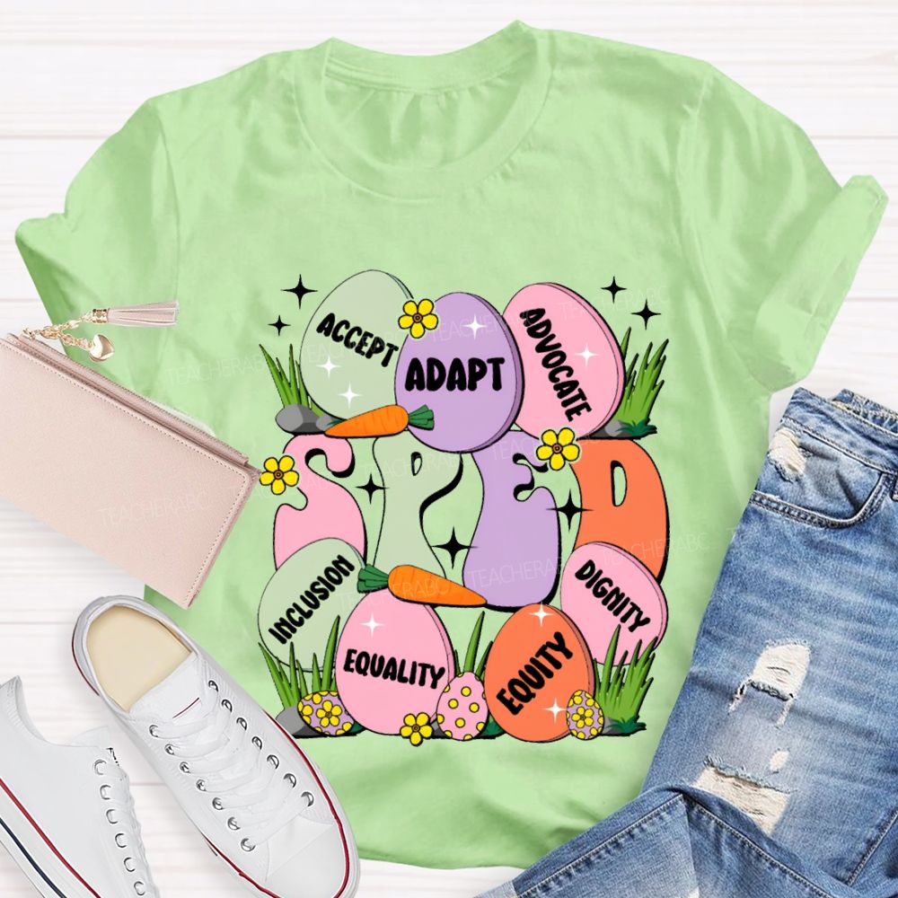 Sped Accept Adapt Advocate Dignity Inclusion Equality Equity Teacher T-shirt