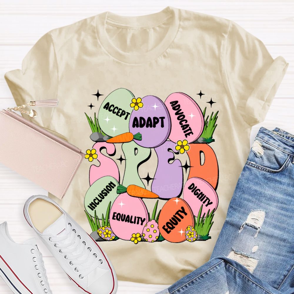 Sped Accept Adapt Advocate Dignity Inclusion Equality Equity Teacher T-shirt