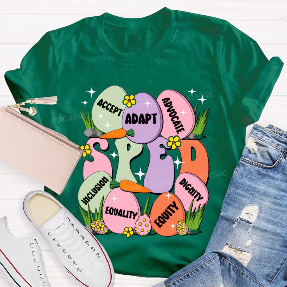 Sped Accept Adapt Advocate Dignity Inclusion Equality Equity Teacher T-shirt