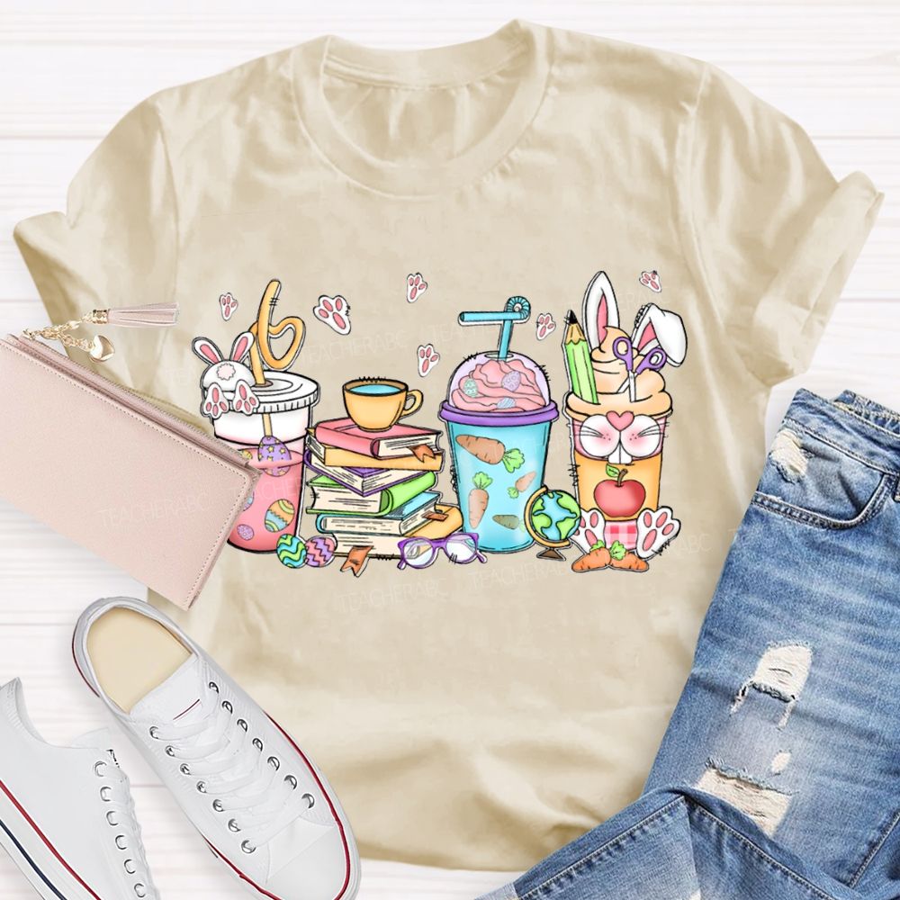 Coffee And Books Easter Bunny T-shirt