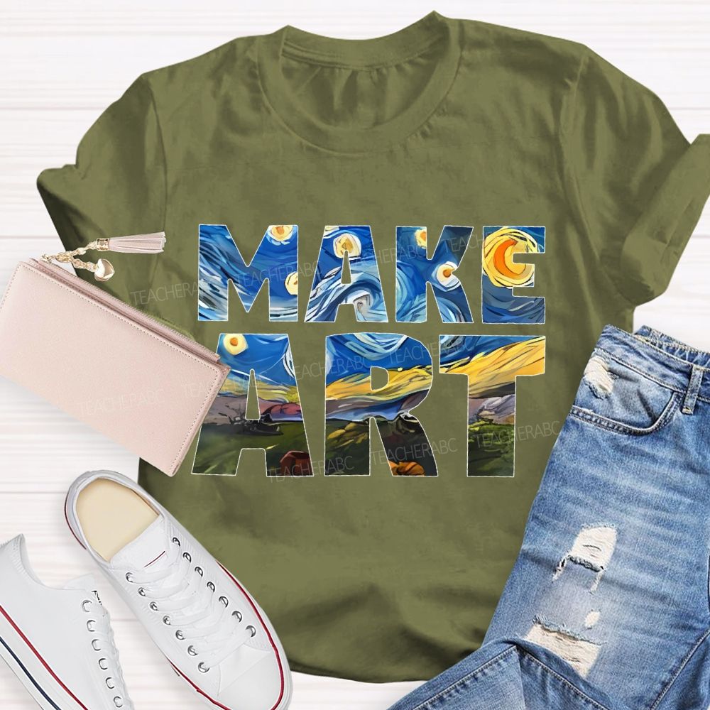 Make Art Starry Sky Letters Teacher T-shirt