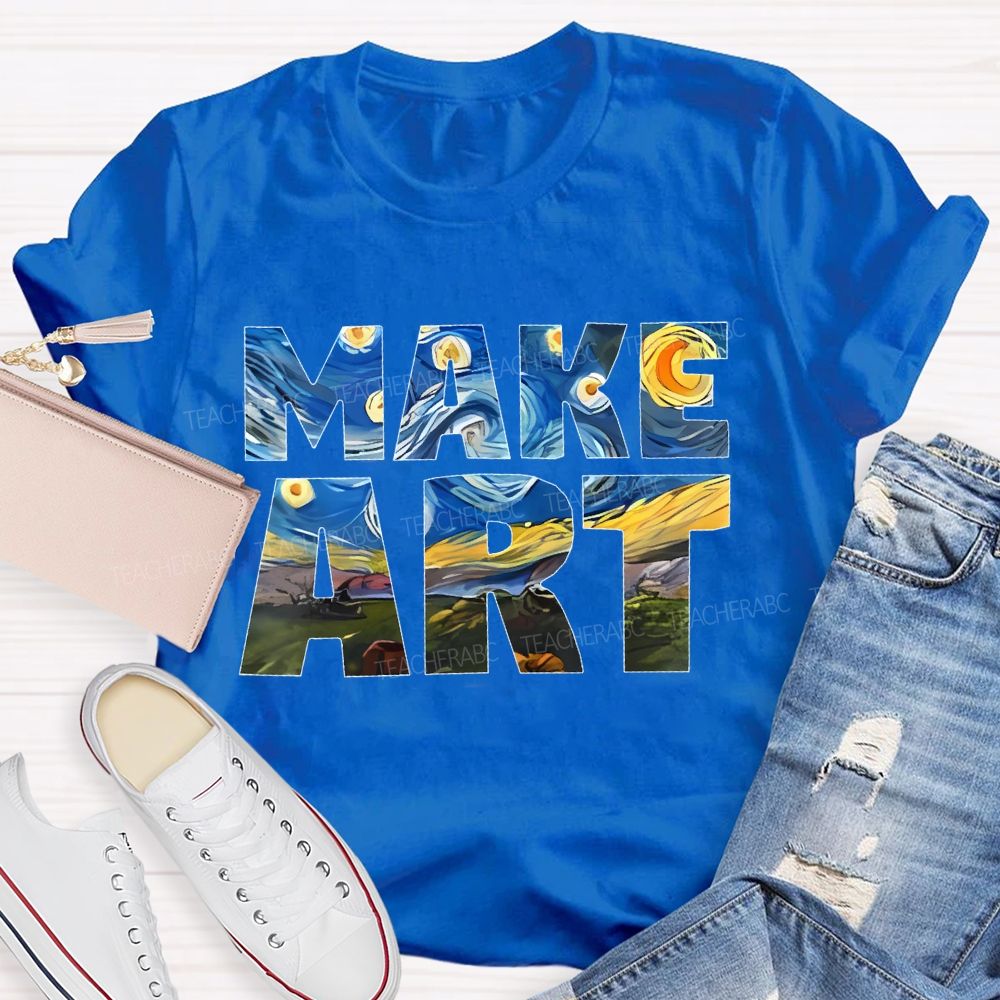 Make Art Starry Sky Letters Teacher T-shirt