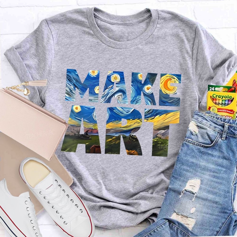 Make Art Starry Sky Letters Teacher T-shirt
