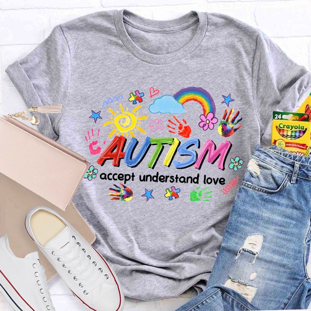 Autism Accept Understand Love Rainbow And Sunflowers Teacher T-shirt
