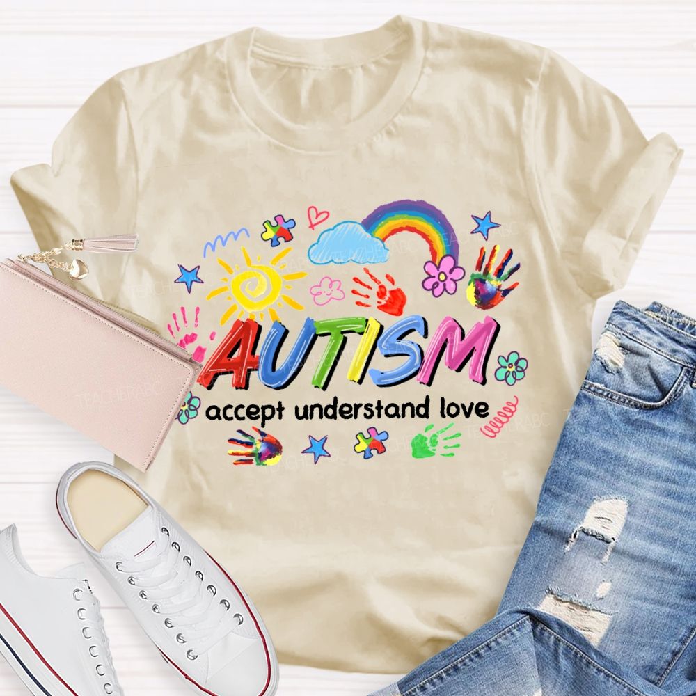 Autism Accept Understand Love Rainbow And Sunflowers Teacher T-shirt