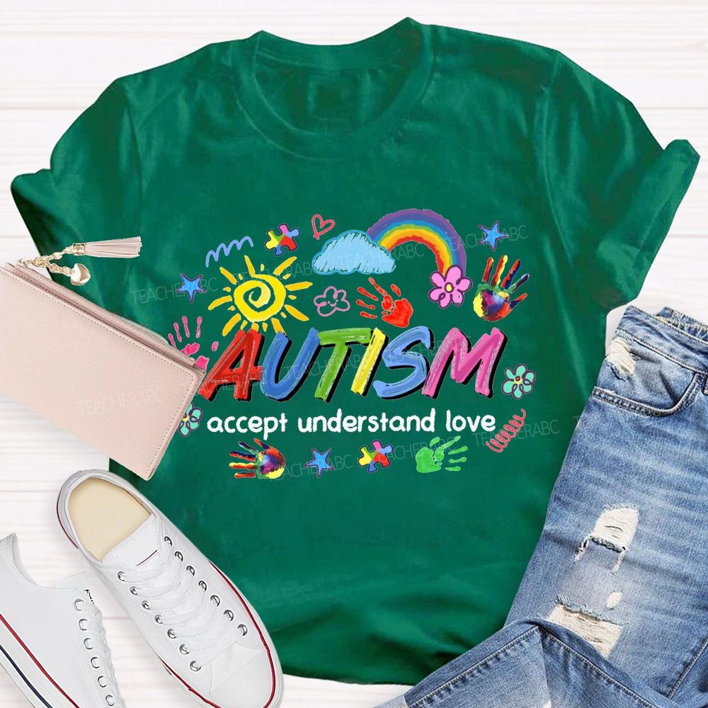 Autism Accept Understand Love Rainbow And Sunflowers Teacher T-shirt