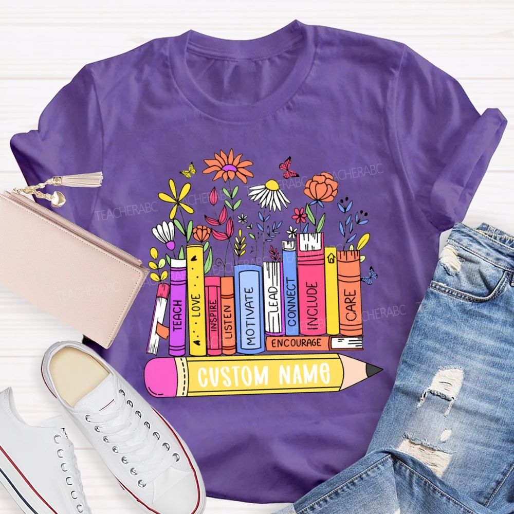 Personalized Name Teach Love Inspire Motivate Lead Care Teacher T-shirt