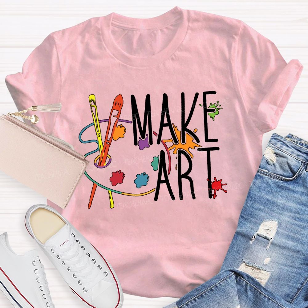 Make Art Paintbrushes And Paint Palettes Teacher T-shirt