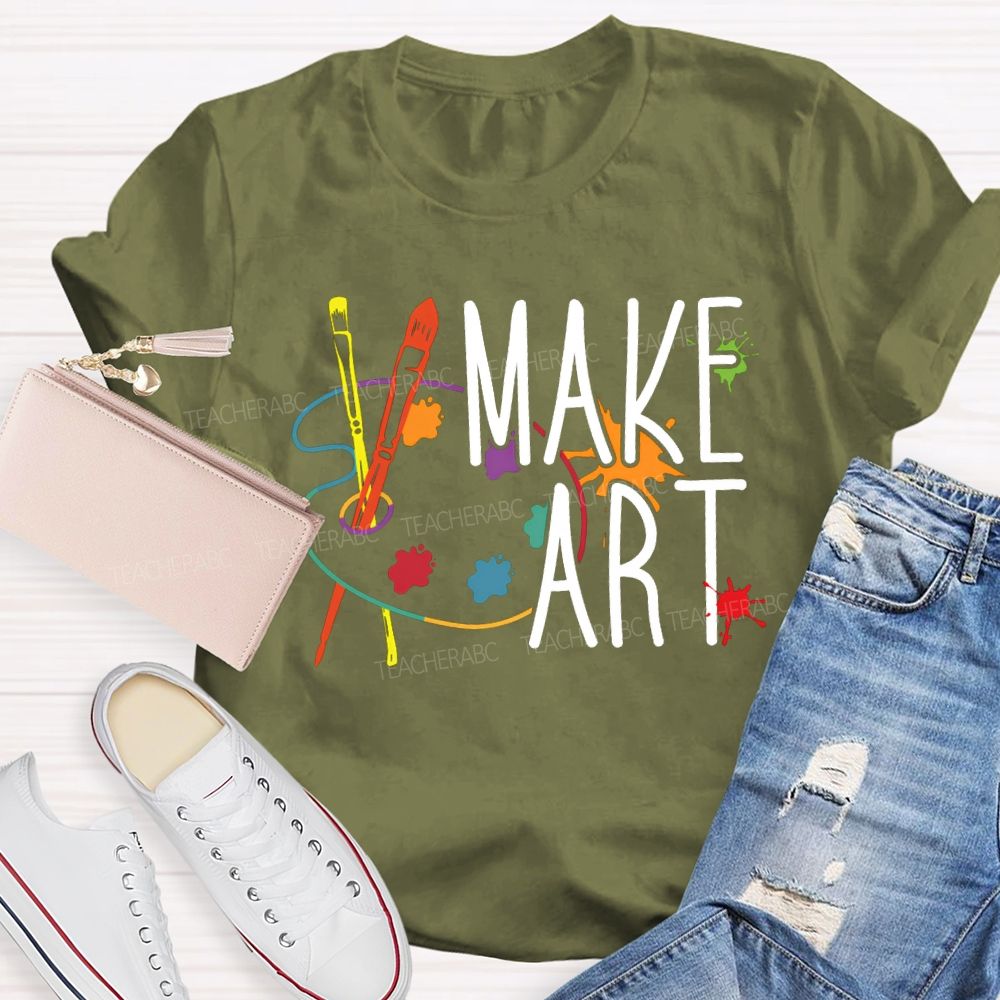 Make Art Paintbrushes And Paint Palettes Teacher T-shirt