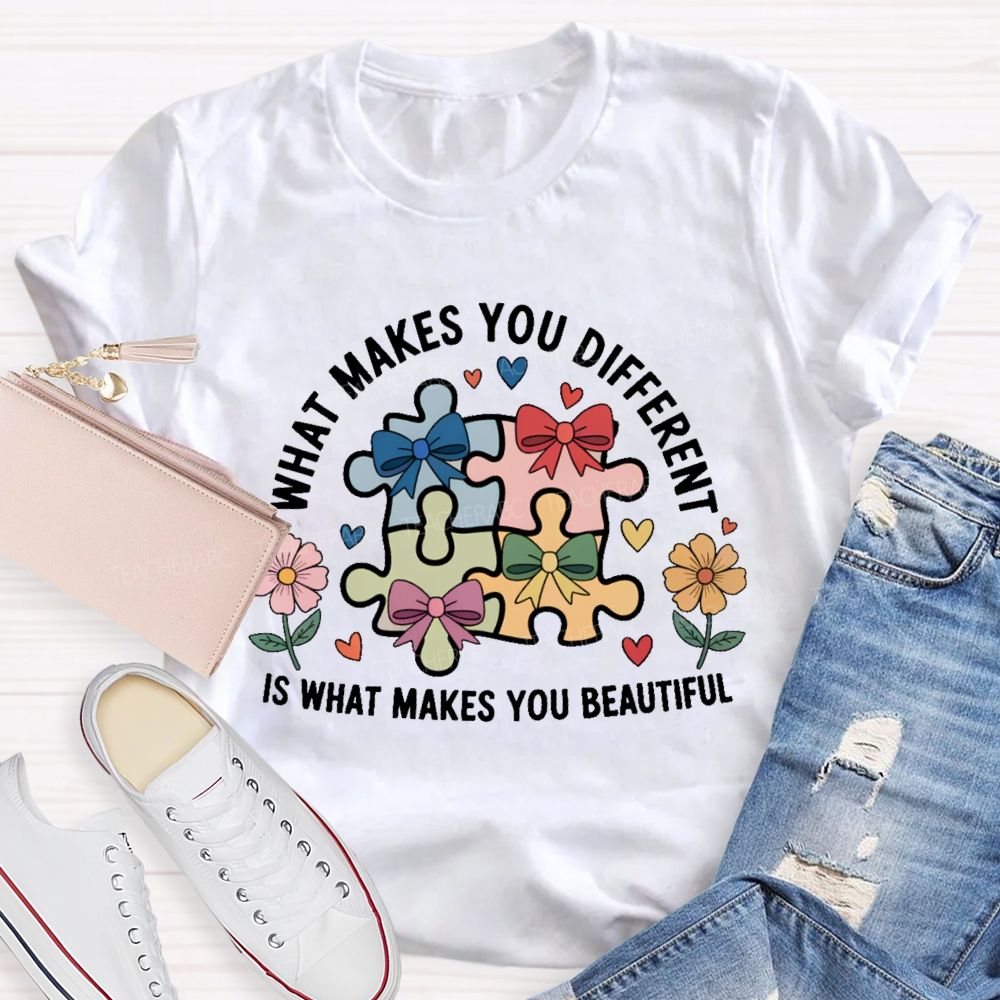 What Makes You Different Is What Makes You Beautiful Flowers Puzzle Teacher T-shirt