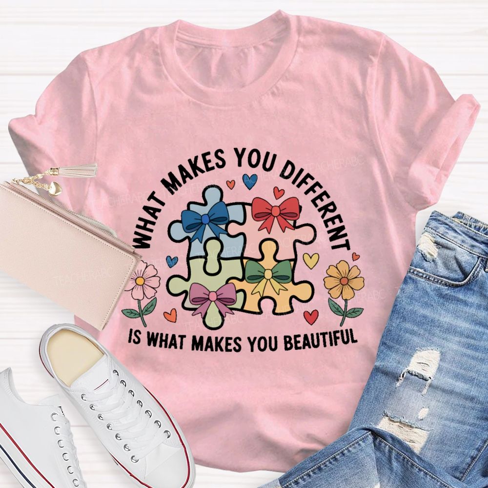 What Makes You Different Is What Makes You Beautiful Flowers Puzzle Teacher T-shirt