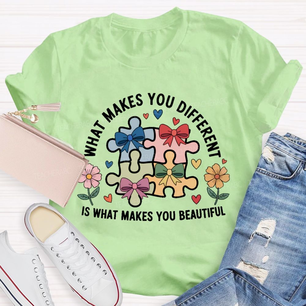 What Makes You Different Is What Makes You Beautiful Flowers Puzzle Teacher T-shirt