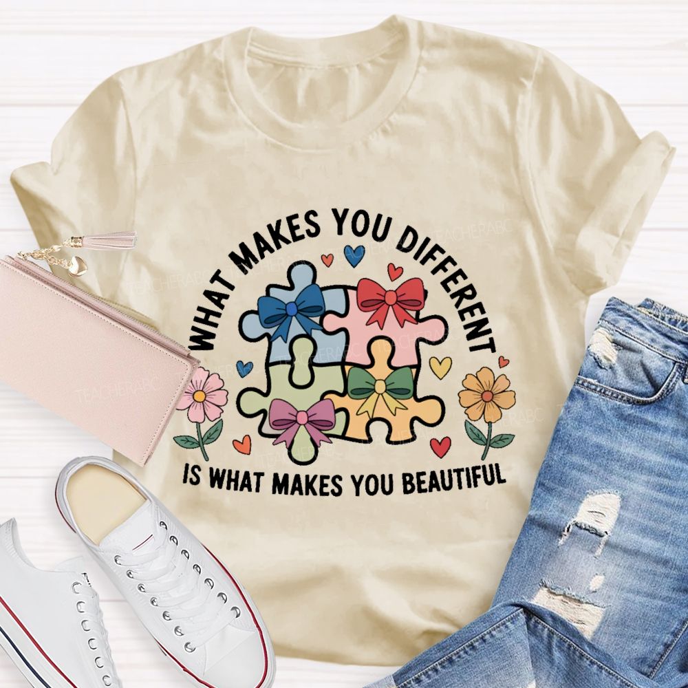 What Makes You Different Is What Makes You Beautiful Flowers Puzzle Teacher T-shirt