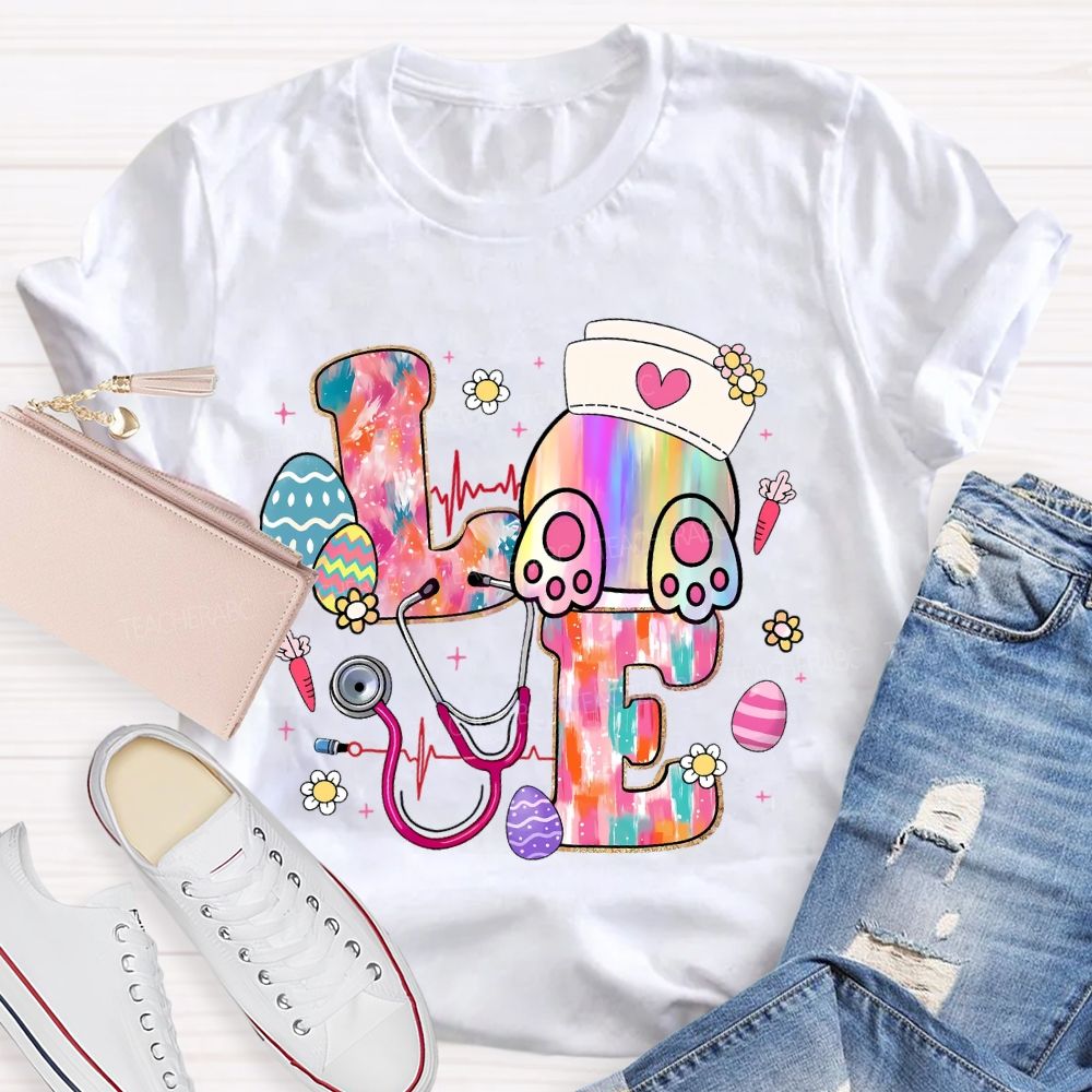 Colorful Eggs Stethoscope Teacher T-shirt