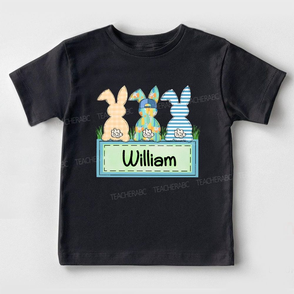 Personalized Name Rabbit Checkered Pattern Toddler T-shirts