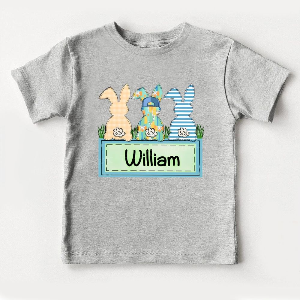 Personalized Name Rabbit Checkered Pattern Toddler T-shirts