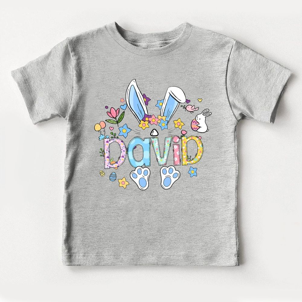Personalized Name Colorful Rabbit Flowers Letters Toddler T-shirts