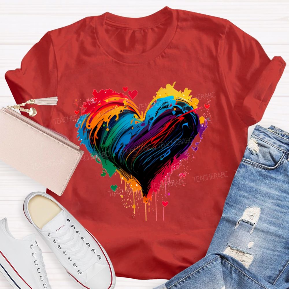 Colorful Tie-Dye Heart Print Art Teacher T-shirt